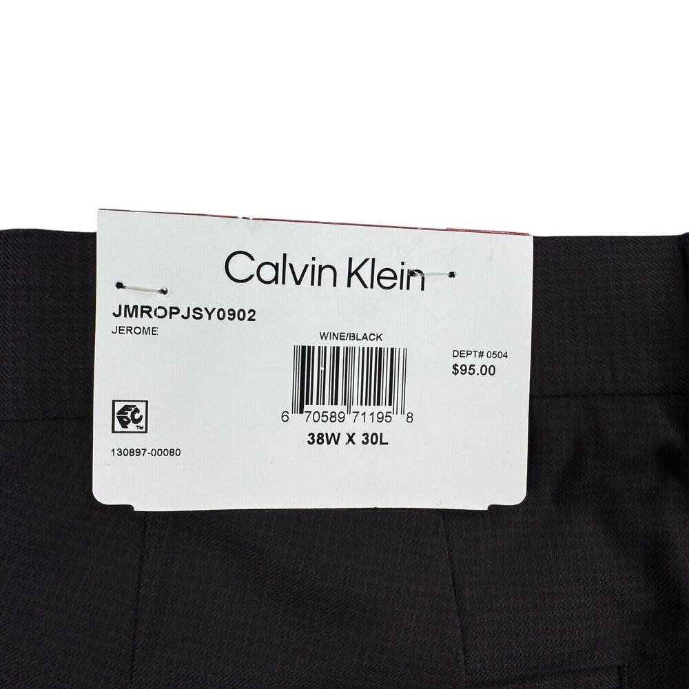 Calvin Klein Mens Jerome X Slim Fit Dress Pants Wine Black 38x30 - Picture 2 of 4